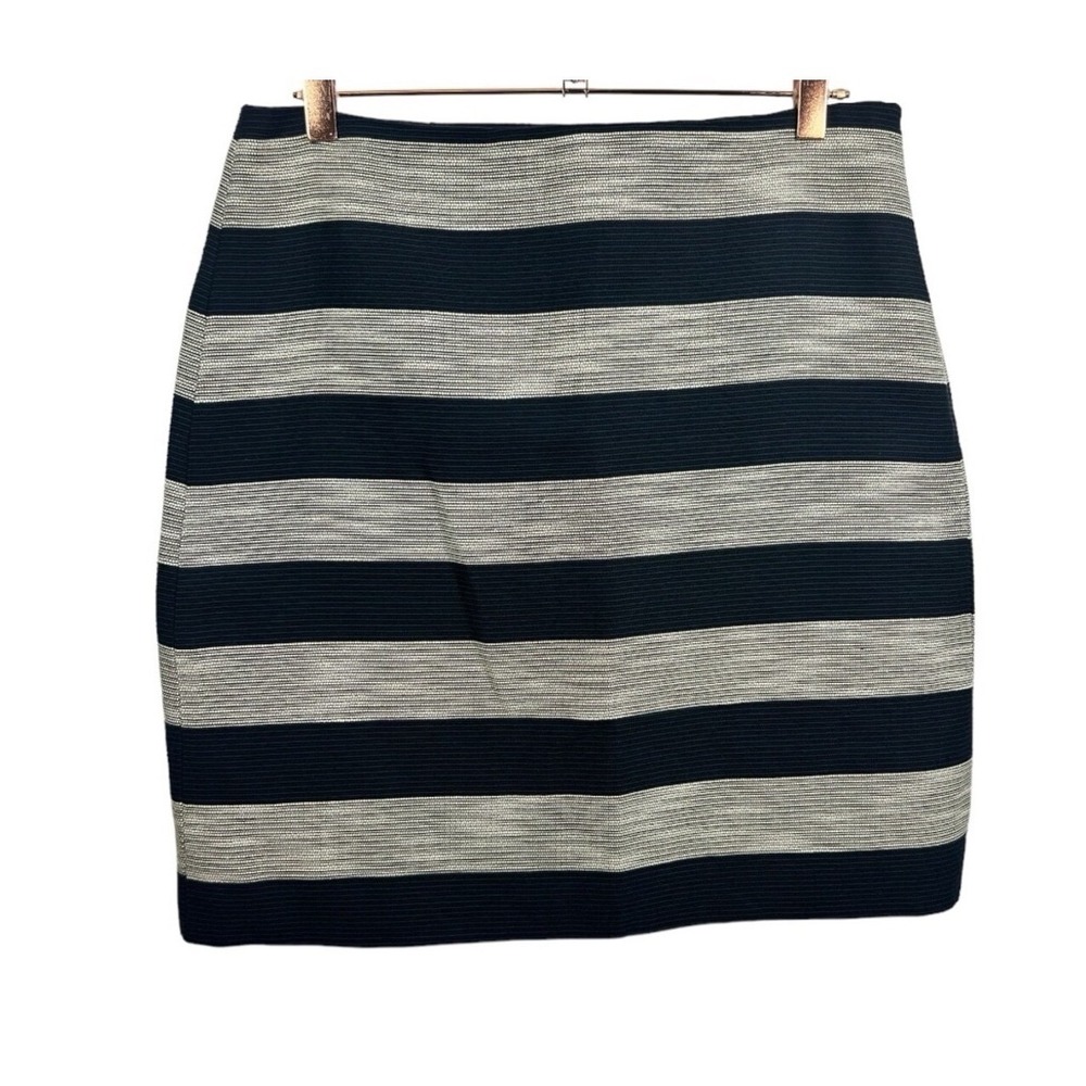 NWT Ann Taylor LOFT Womens Navy Blue White Striped Textured Mini Skirt Sz 8 Tall